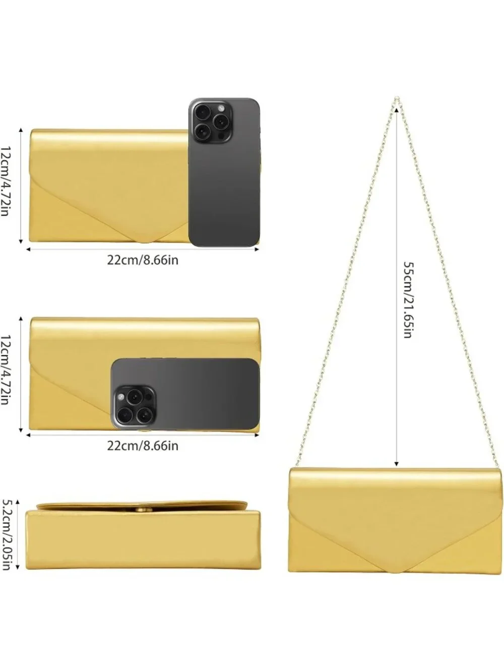 👜 Women's Gold Vegan Leather Evening Bag with Chain Strap Wedding Cocktail Bag